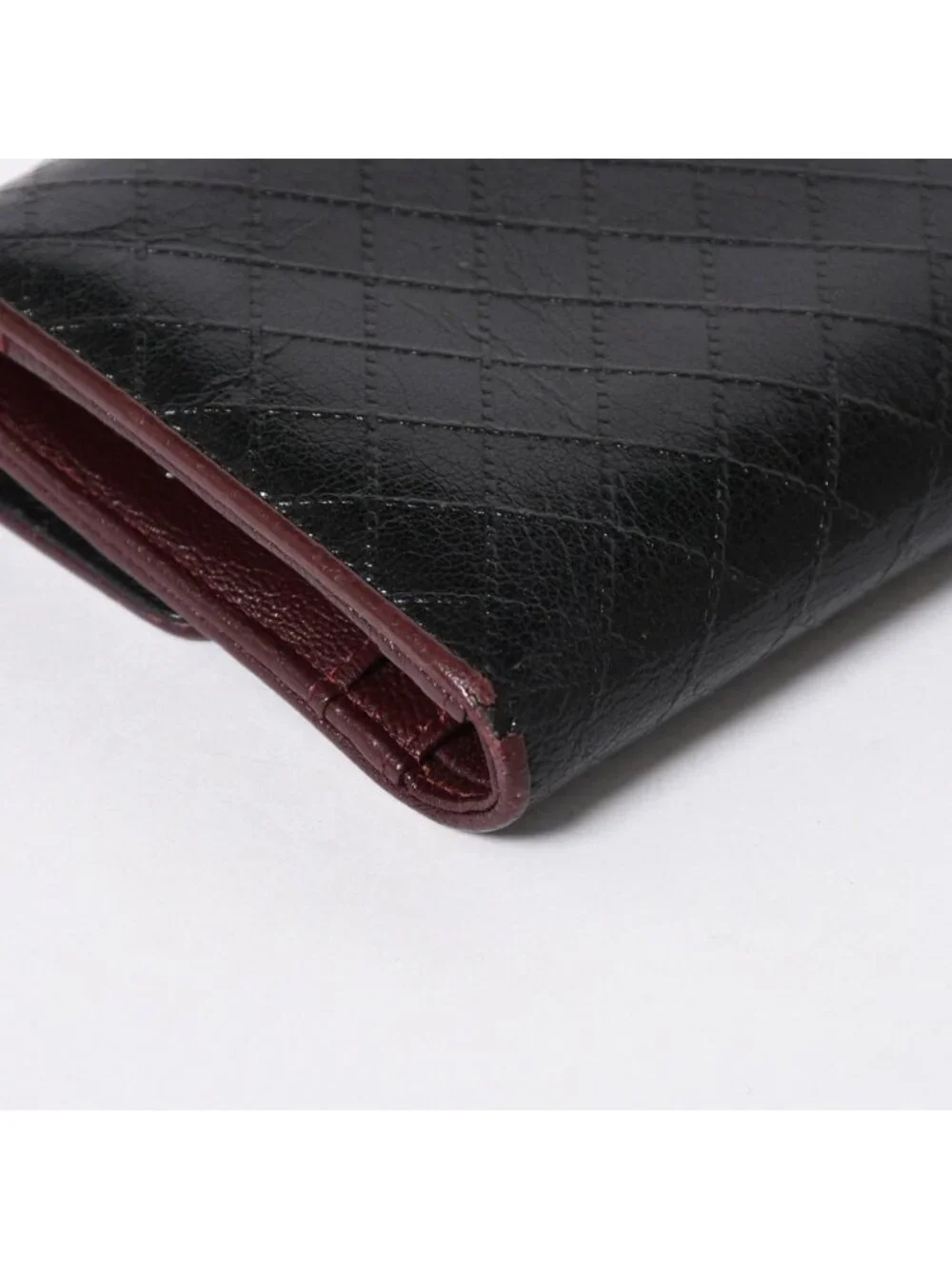 Chanel Bicolor Wallet CC Logo Calfskin Black Bordeaux Silver
